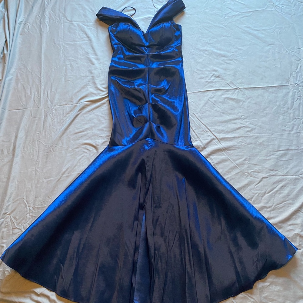 Xscape Size 12 Blue Off-the-Shoulder Mermaid- Style Gown
